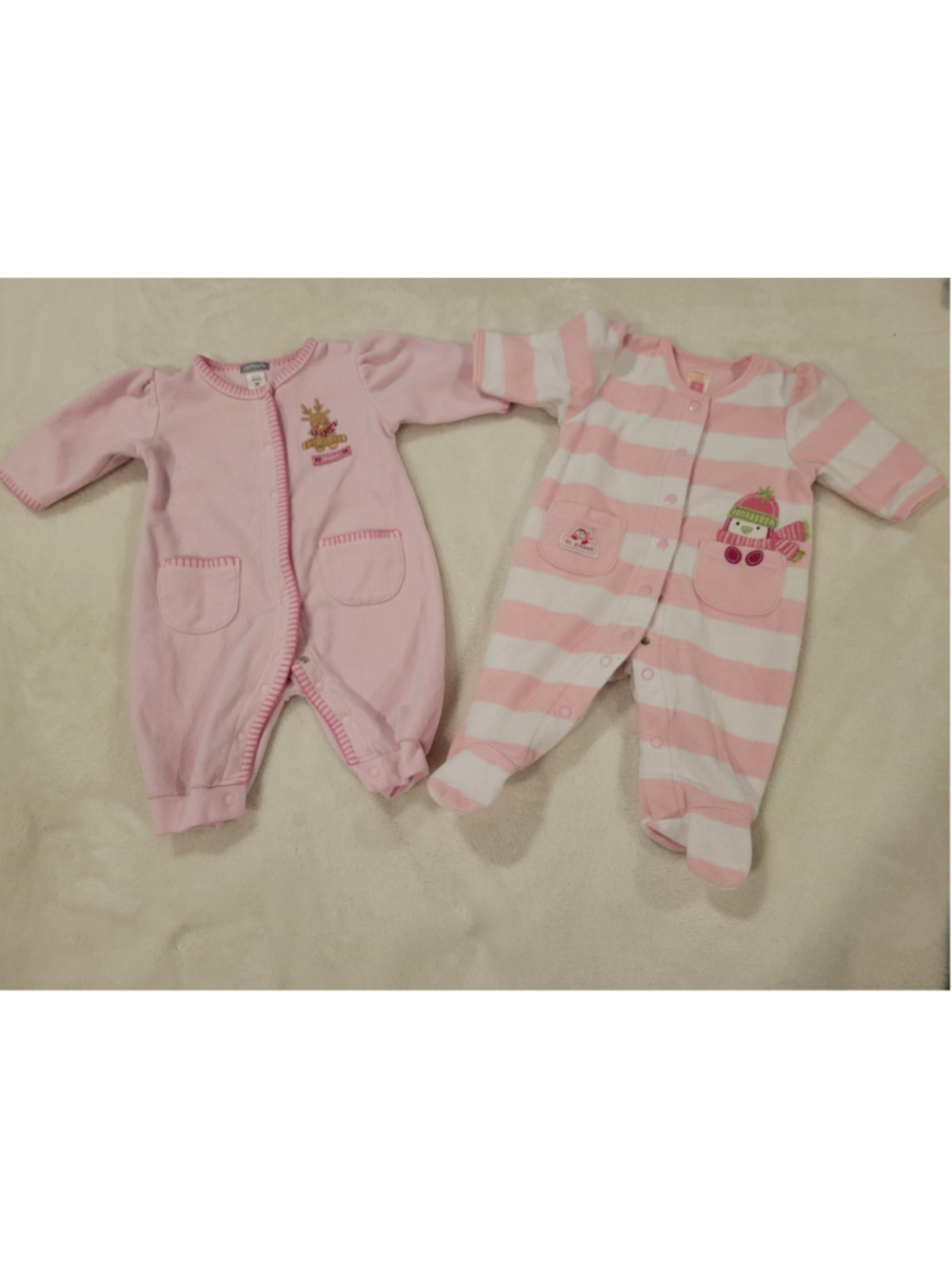 Carter's 3M Pink Fleece Sleepers Penguin Reindeer